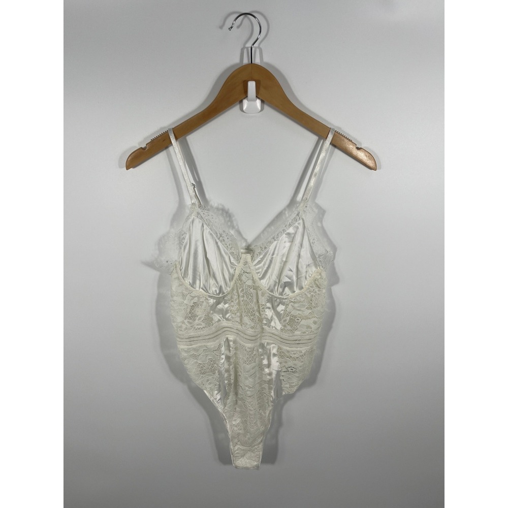 Womens‎ Babydoll Bodysuit L White Lace Sheer Boho Chic Festival Rave Going Out